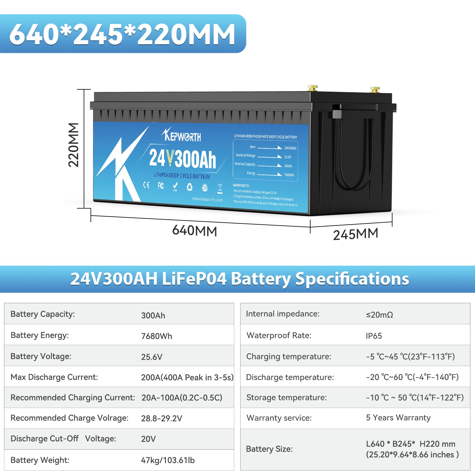 24V 300Ah LiFePO4 Lithium Battery 7.68Kw 200A BMS for Off Grid RV Solar
