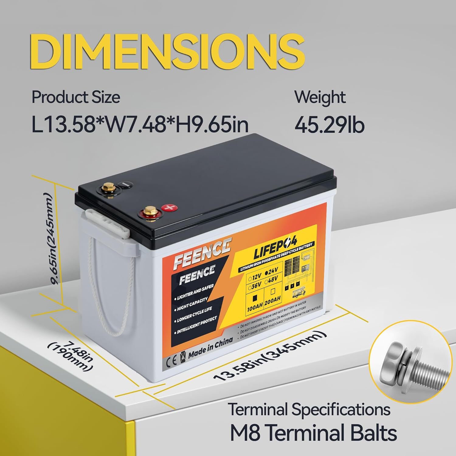 24V 100Ah LiFePO4 Lithium Battery 100A BMS 2560Wh for Off-grid Solar Marine RV