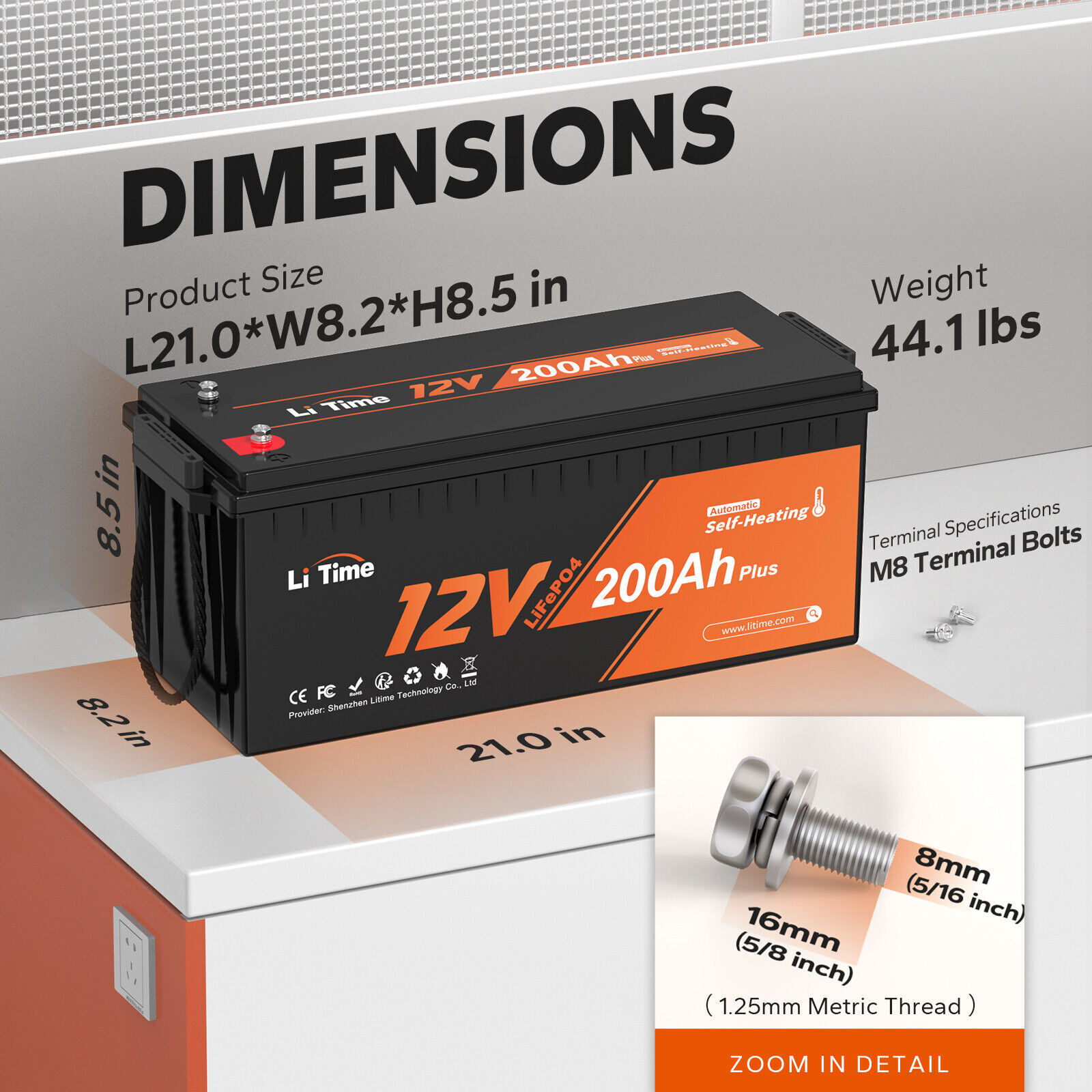 Litime 12V 200Ah Plus Heated LiFePO4 Lithium Battery Heating -4°F For Off-grid