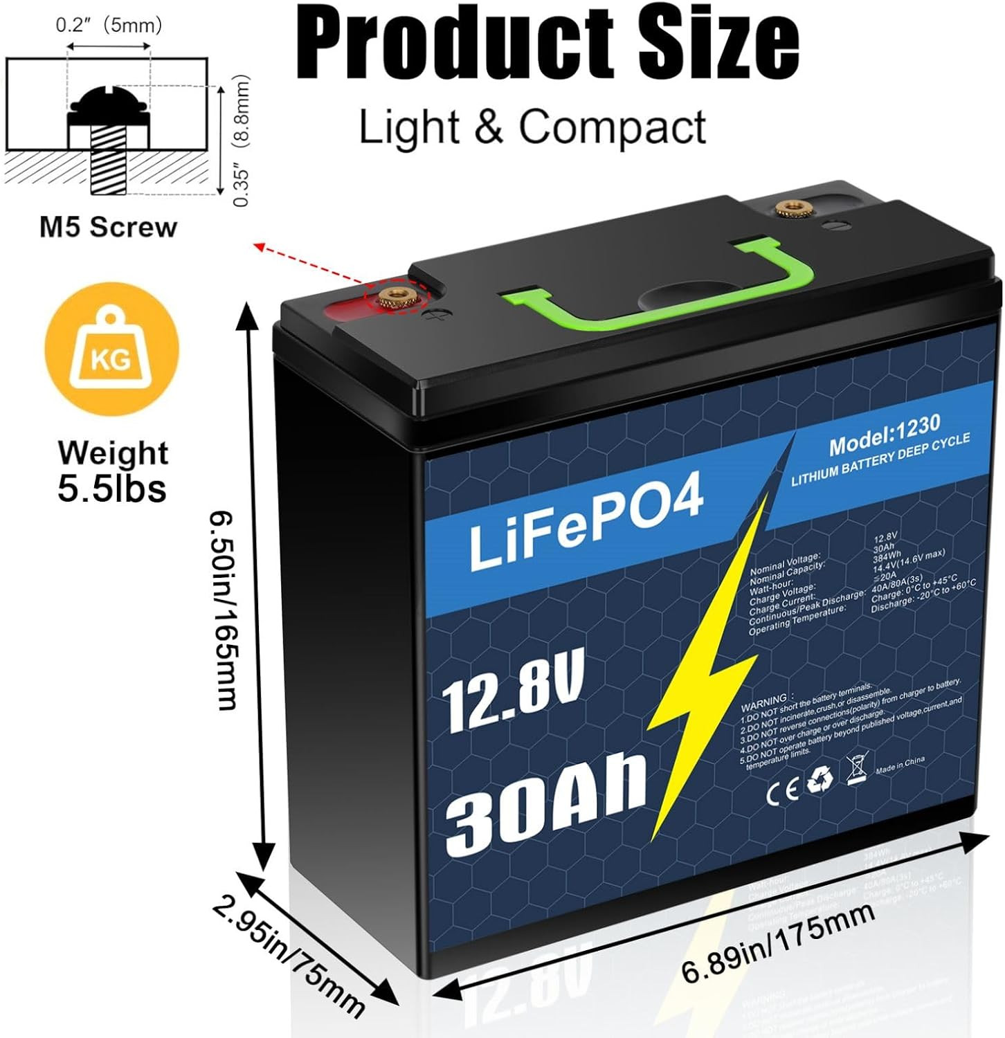 12V 30Ah LiFePO4 Lithium Battery Deep Cycles Fish Finder Trolling Motor Boat
