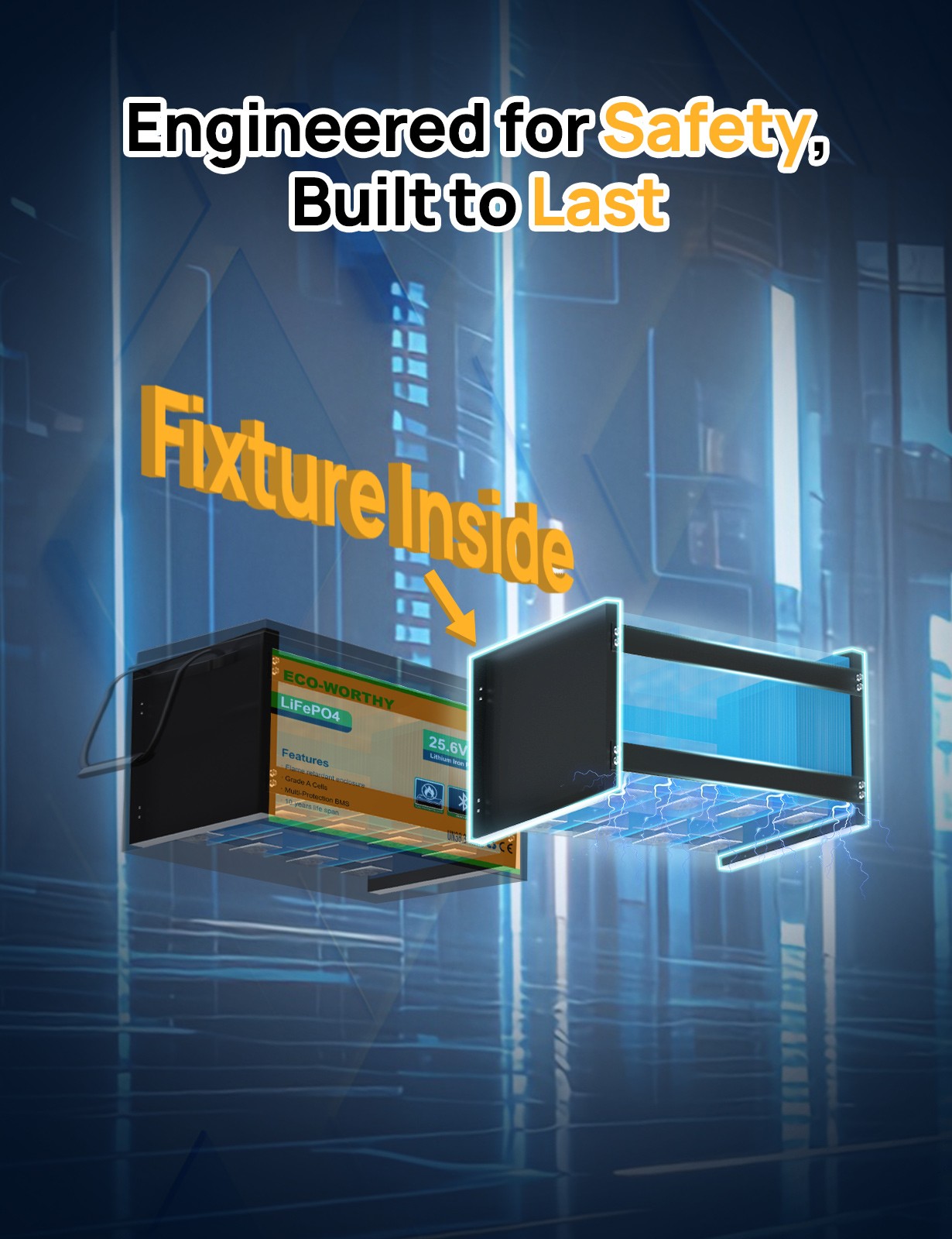 ECO-WORTHY 24V 100Ah LiFePO4 Lithium Battery Metal Case BMS 3000+Deep Cycles