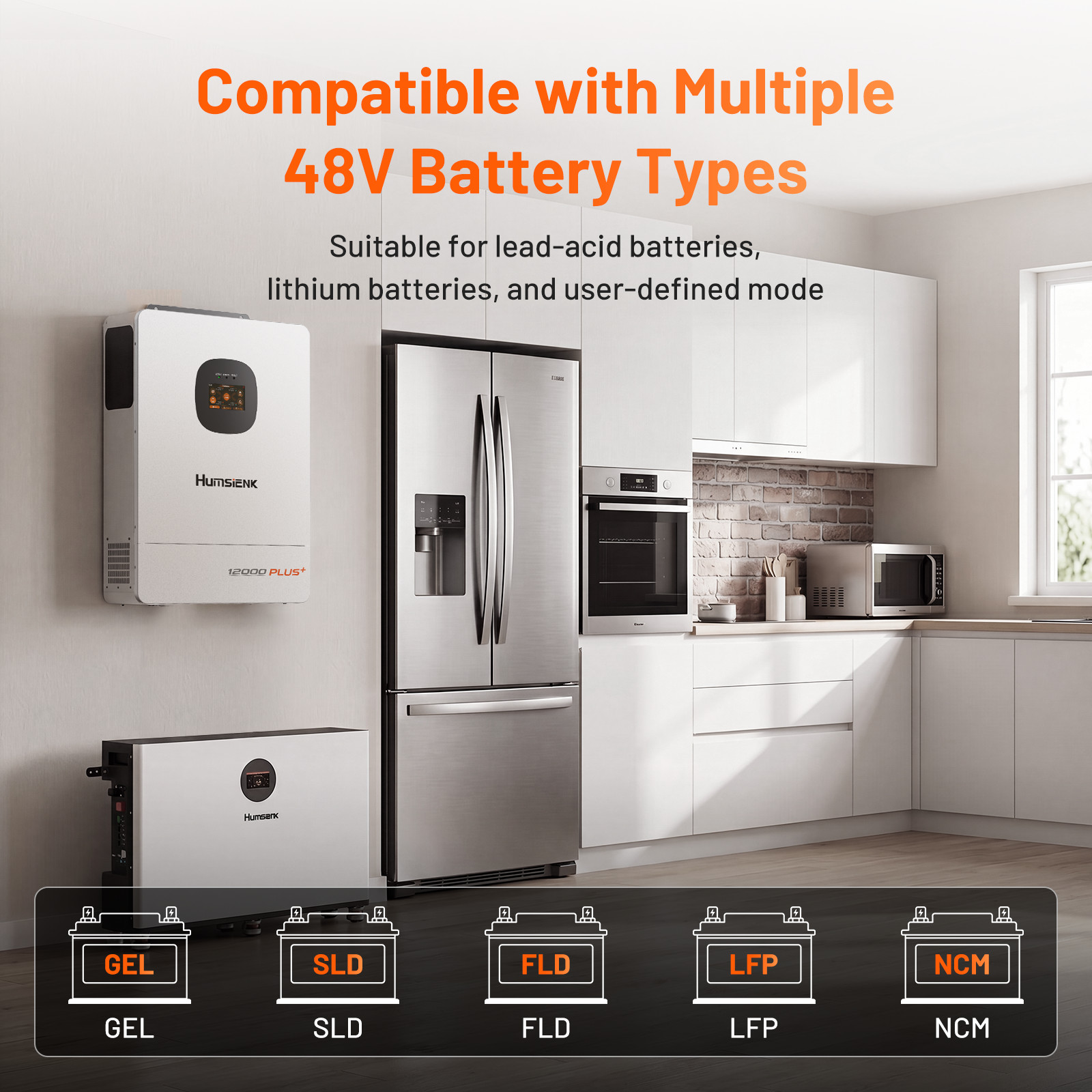 48V 300Ah 15KWh LiFePO4 Battery Wall-mounted +48V 12000W Solar Hybrid Inverter
