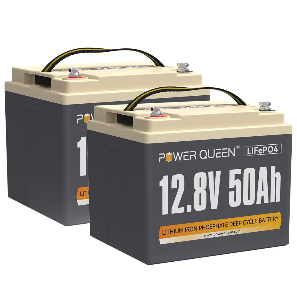 Power Queen 2Pack 12V 50Ah LiFePO4 Deep Cycle Lithium Battery for Camper RV Boat