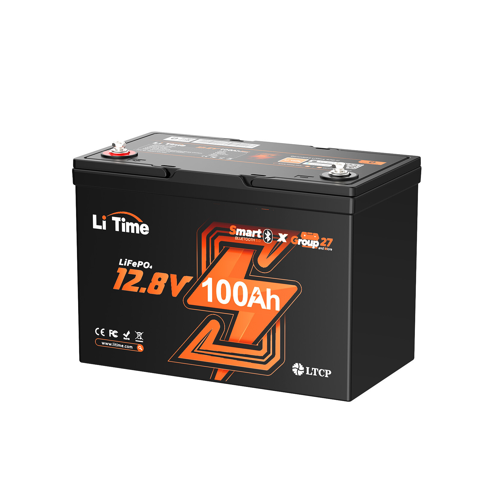 LiTime 12V 100Ah Group27 Bluetooth Low Temp LiFePO4 Lithium Battery For RV Boat