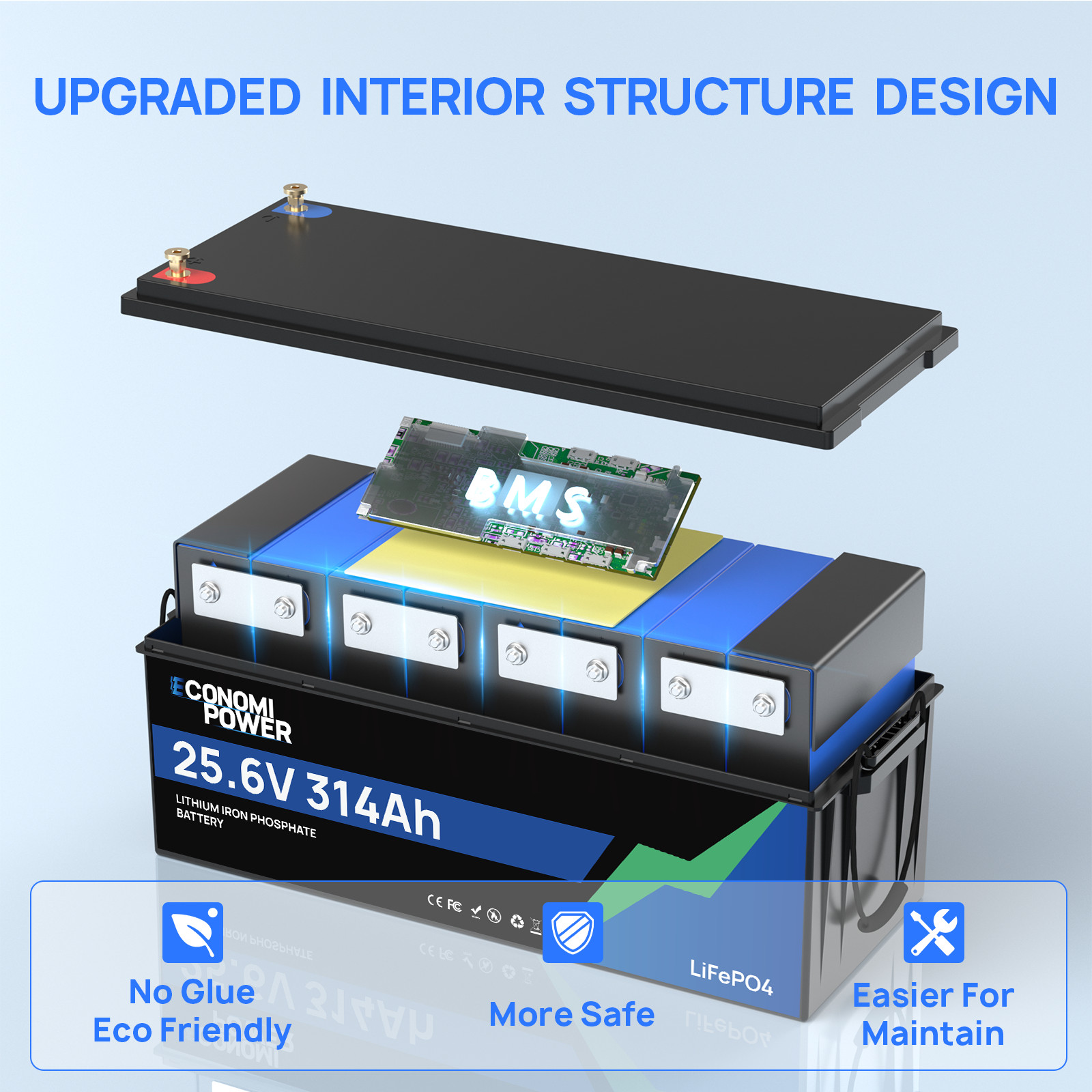 24V 314Ah(300Ah) LiFePO4 Battery 8038Wh Deep Cycle 200A BMS Bluetooth RV Solar