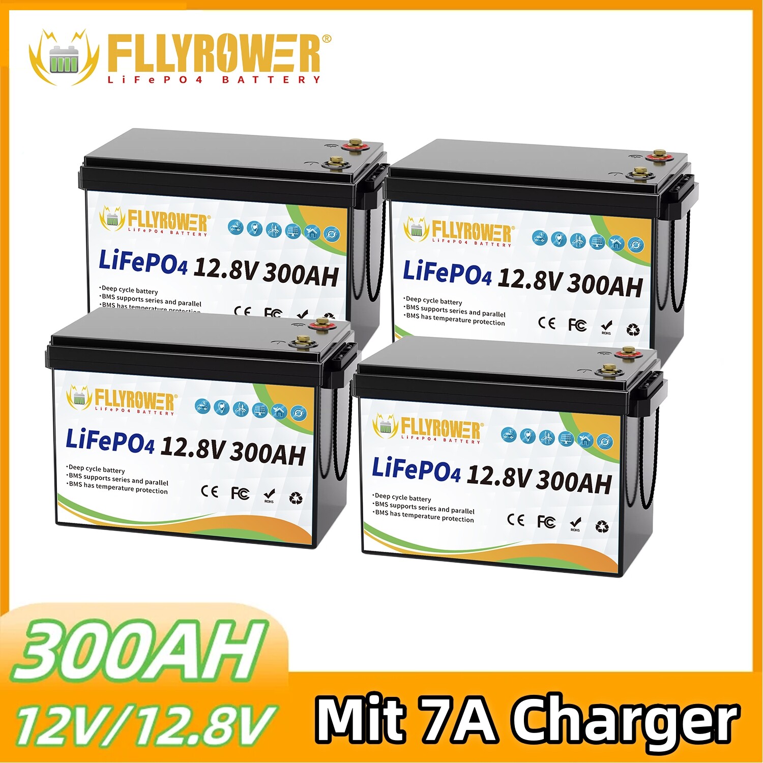 15.36KWh 48V 300Ah LiFePO4 Lithium Battery (4 Pack 12v 300AH) for RV, Golf car