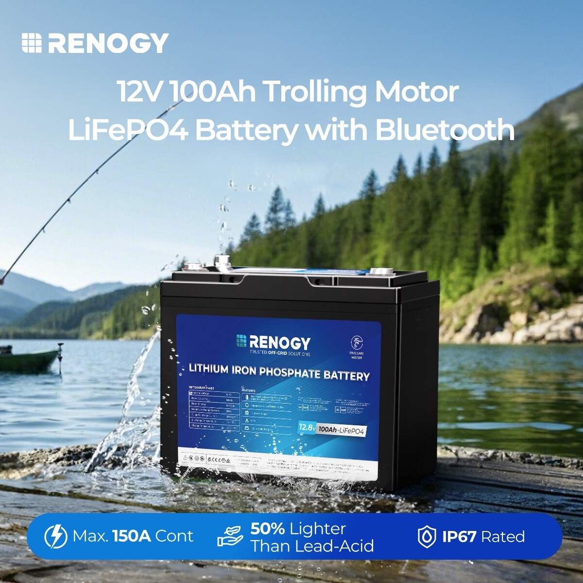 Renogy 12V 100Ah Trolling Motor Lithium Iron Phosphate Battery with Bluetooth