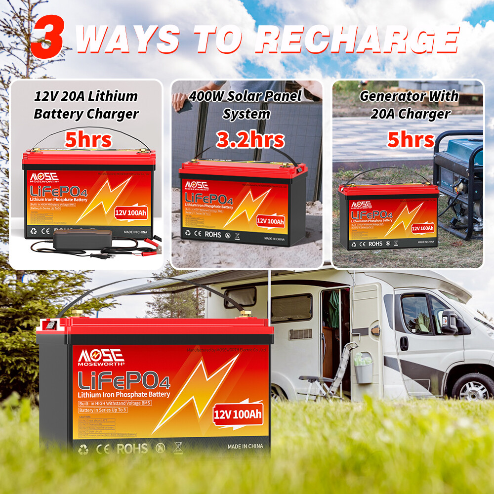 1/2/3 Pack 12V 100Ah LiFePO4 Lithium Battery Deep Cycle BMS for RV Solar Marine