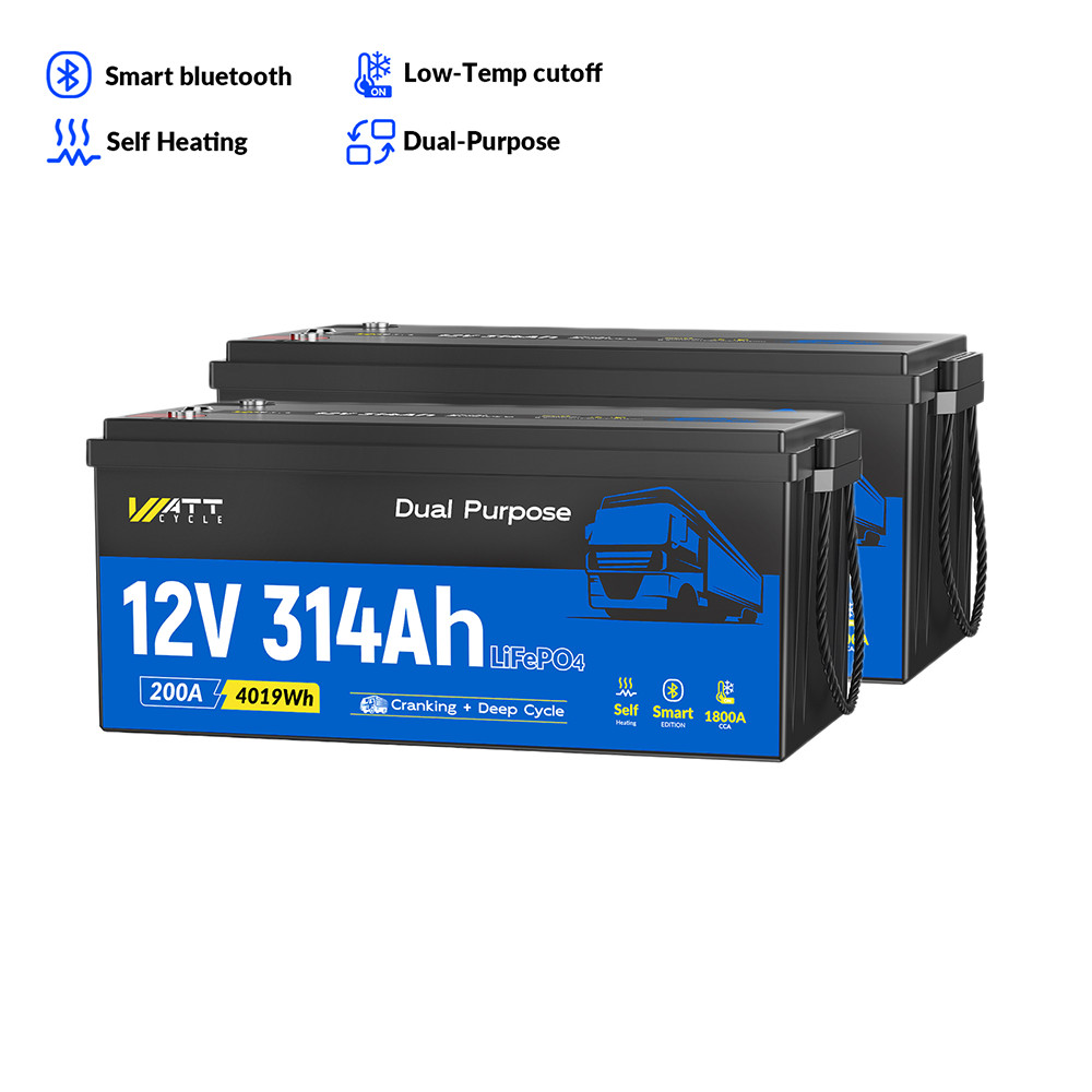 2Pcs Wattcycle 12V 314Ah 300Ah LiFePO4 Battery 200A BMS Bluetooth Truck Sailboat