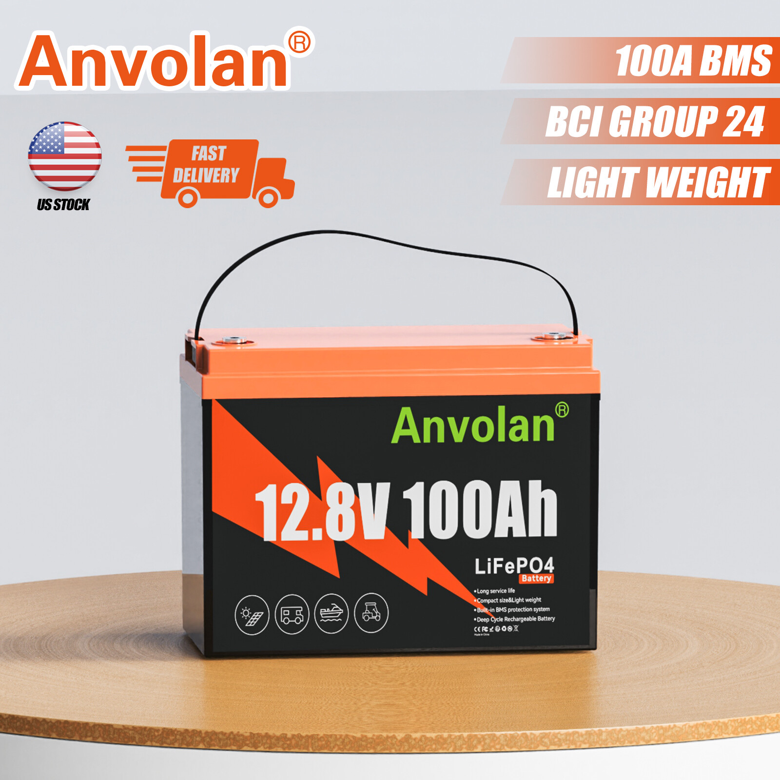 12V 100Ah Lithium Iron Phosphate LiFePO4 Battery 100A BMS for Solar Off-grid RV