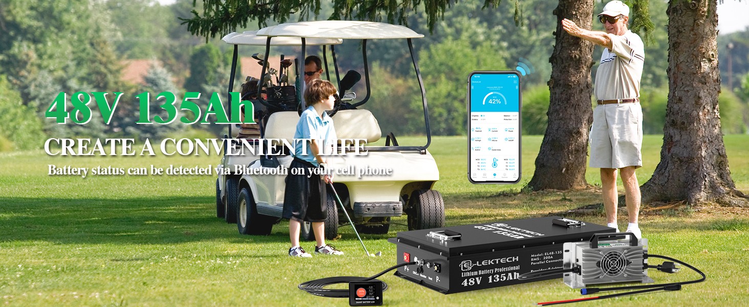 48V 135Ah Golf Cart LiFePO4 Lithium Battery kit 200A BMS with Charger Monitor
