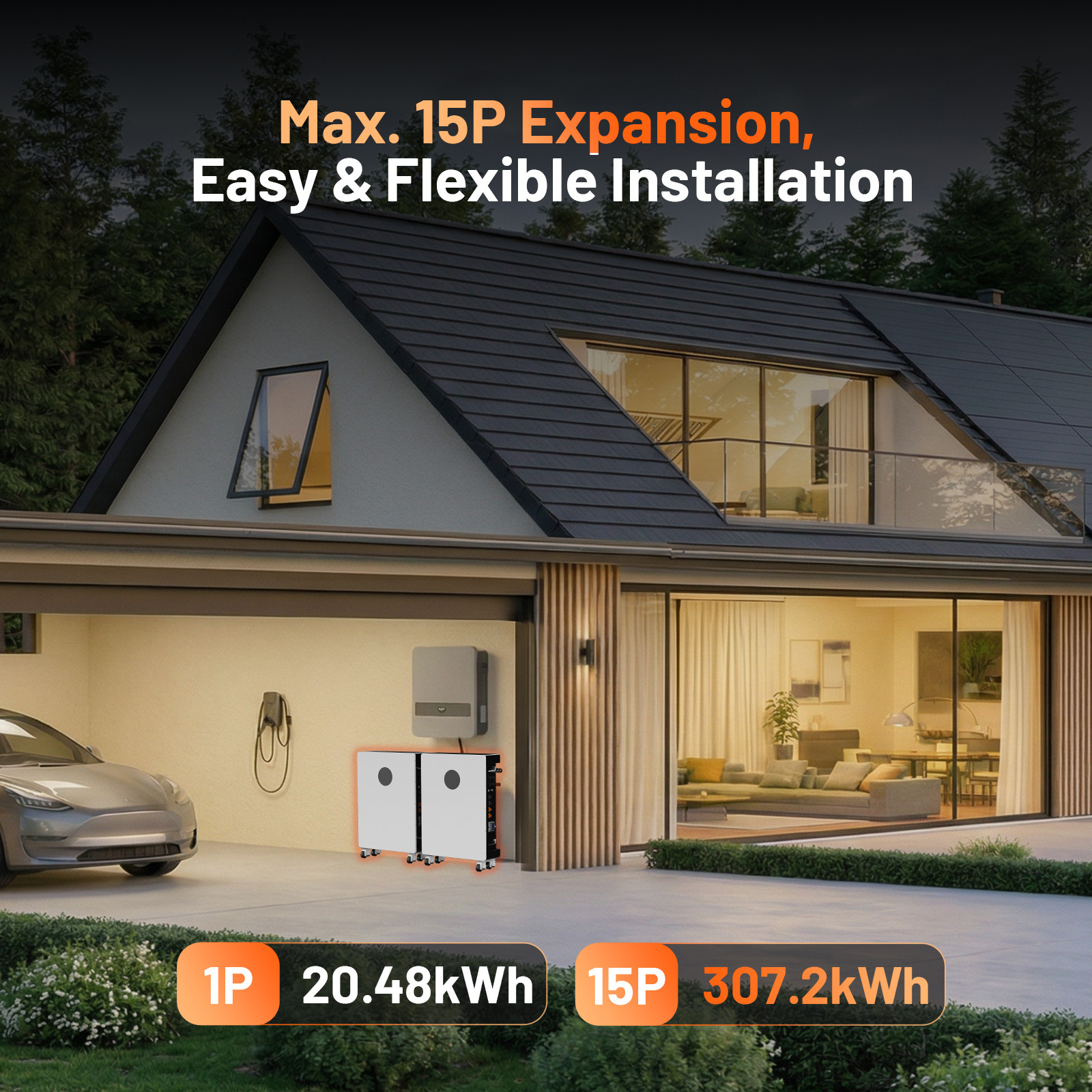 Humsienk 15.36kWh 48V 300Ah Wall-Mounted LiFePO4 Lithium Battery 200A BMS Solar