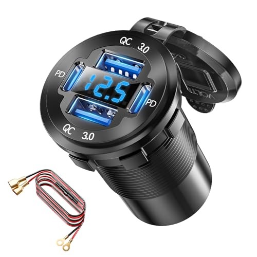 2V USB Charger with 4 Ports, Upgraded Aluminum Alloy Car Outlet with LED 1