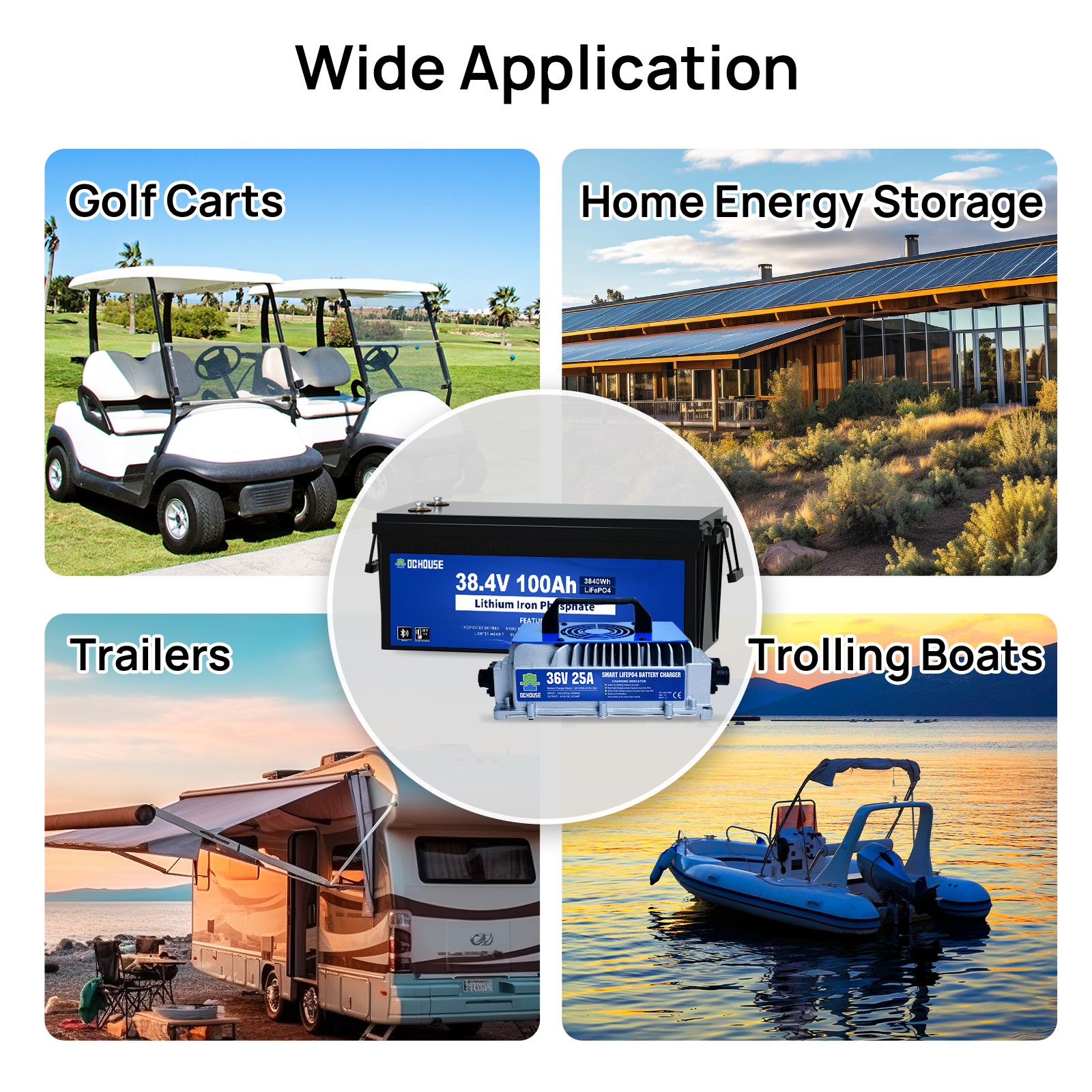 36V 100Ah Lithium Golf Cart Battery with 25A Charger Golf Cart Trolling Motor RV